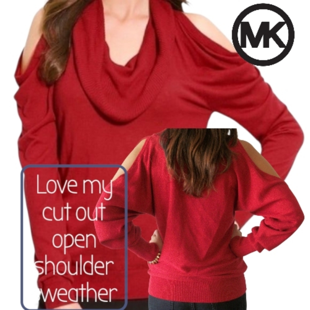 Michael Kors Cut Out  Shoulder Shimmery Sweater